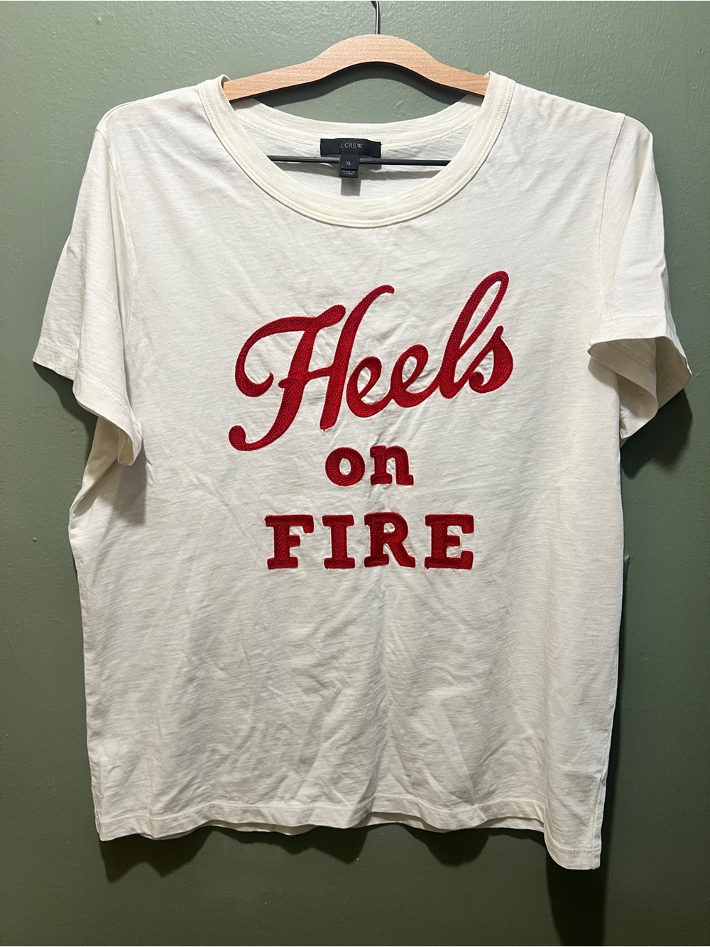 NEW WOMENS XL J. CREW “HEELS ON FIRE” VINTAGE COTTON T-SHIRT